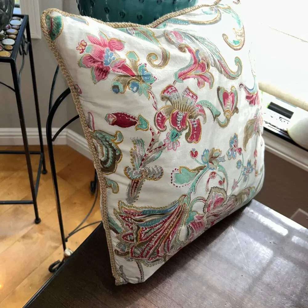 Corded Accent Pillow made w Ralph Lauren Antigua Floral Cotton Fabric